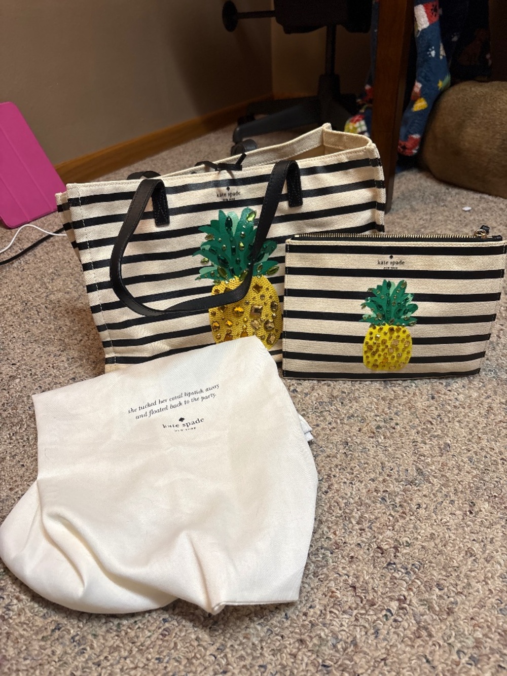 Kate Spade Pineapple Beach Bag w/ Wristlet